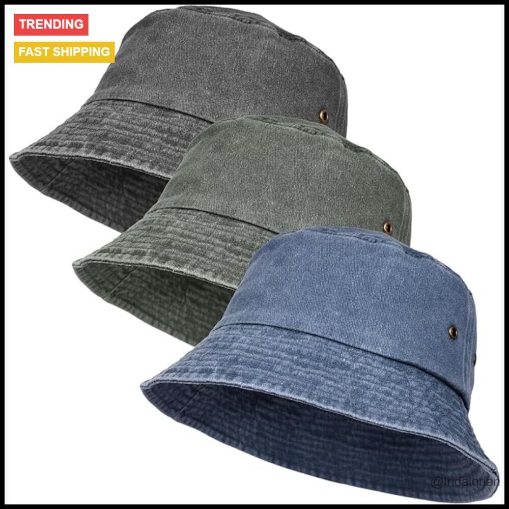 Cotton Bucket Hat Pack 3-Piece Set Adjustable Drawstring Summer Outdoor Travel